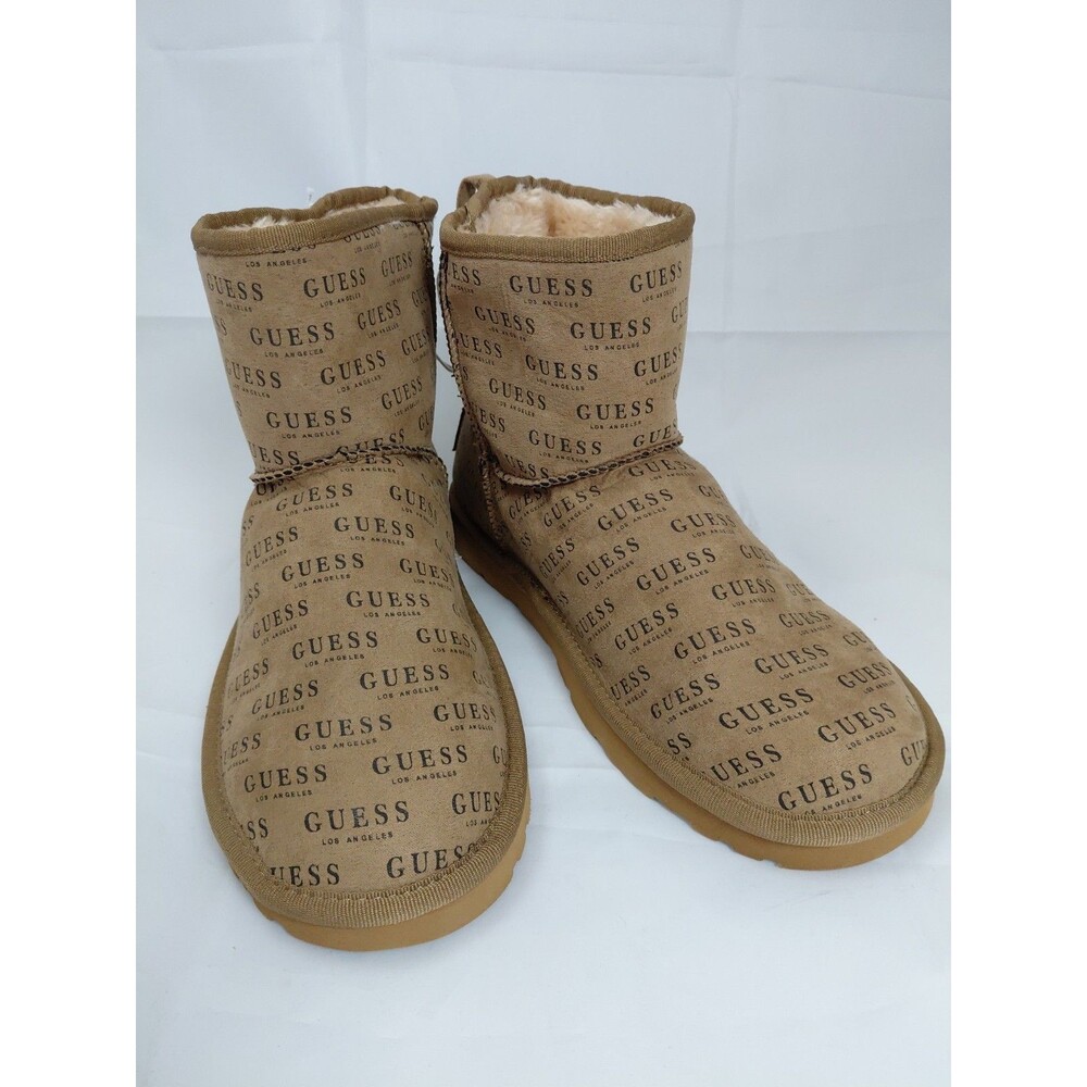 Guess Los Angeles Tan Logo Print Faux Fur Lined Winter Boots Womens  Size 7.5